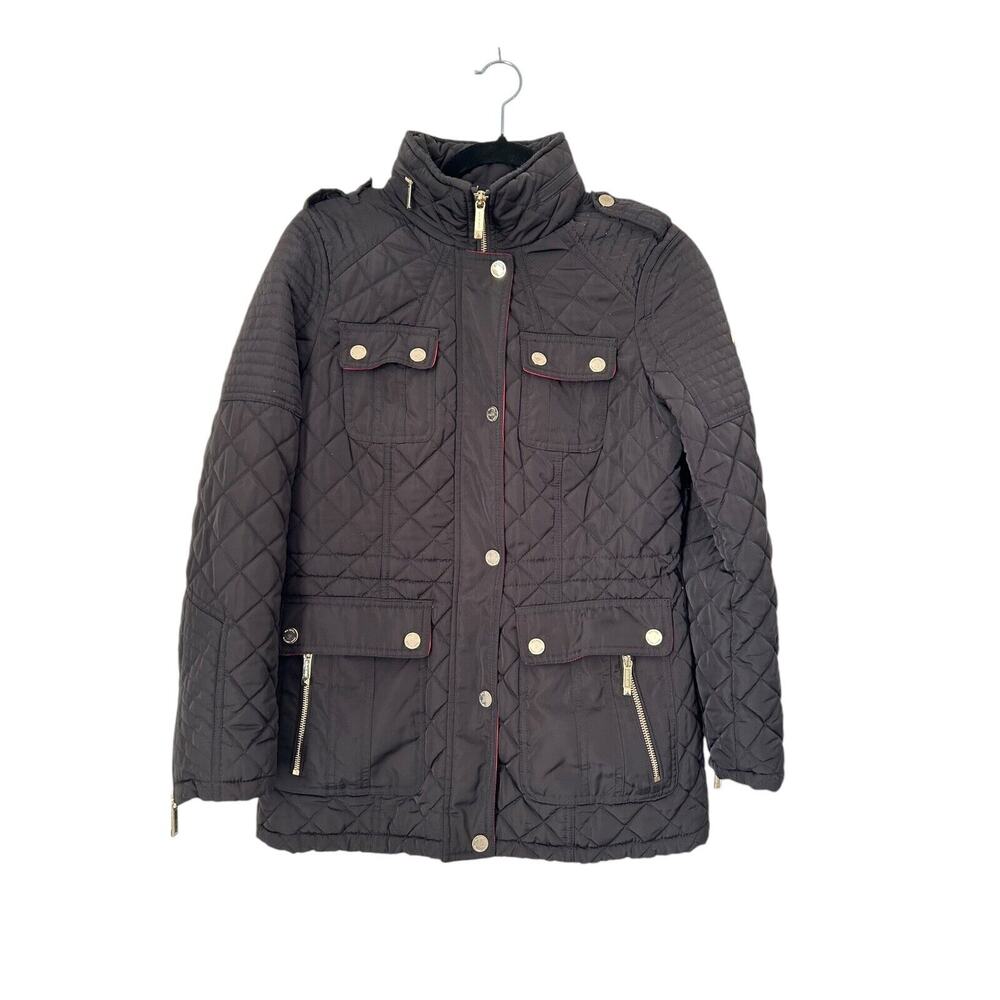 Michael Michael Kors Jacket Size S Black Full Hidden Zipper Button Quilted Coat